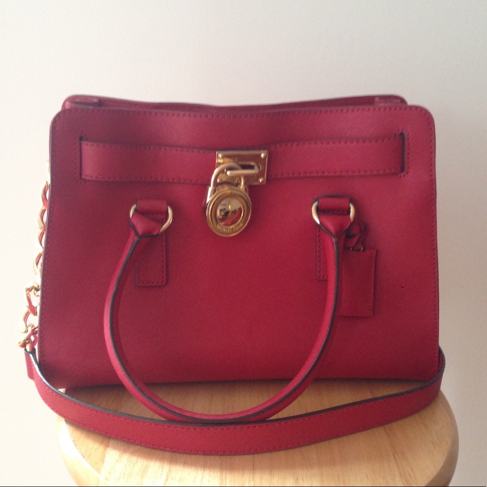 Red Michael Kors Hamilton Satchel